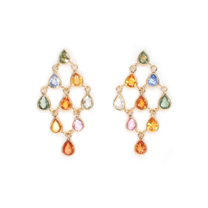 18K Chainlink Rainbow Sapphire Drop Earrings Earrings Sarraf Jewelers 