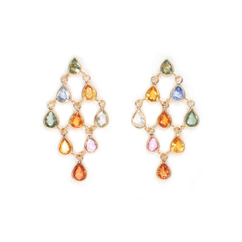 18K Chainlink Rainbow Sapphire Drop Earrings Earrings Sarraf Jewelers 