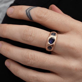 18K Three Stone Ring in Dark Blue Sapphires Rings Page Sargisson 