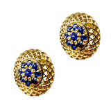 Pave Set Blue Sapphire Button Earrings Consignment Ray Griffiths 