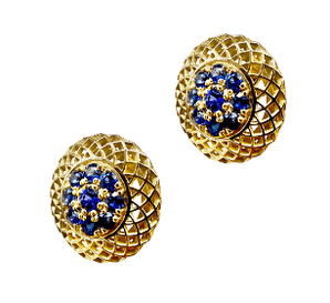 Pave Set Blue Sapphire Button Earrings Consignment Ray Griffiths 