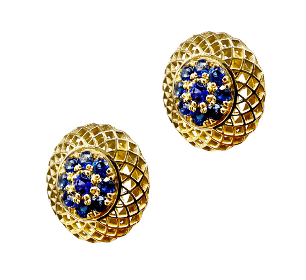 Pave Set Blue Sapphire Button Earrings Consignment Ray Griffiths 