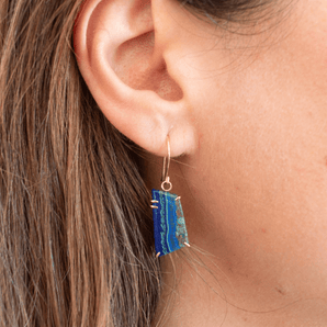 18K Smooth Geometric Azurite Malachite Prong Earrings Earrings Page Sargisson 