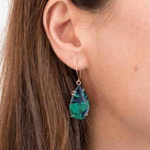 18K Smooth Teardrop Azurite Malachite Prong Earrings Earrings Page Sargisson 