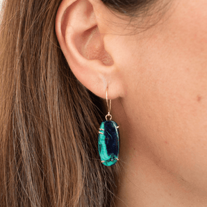 18K Smooth Oval Azurite Malachite Prong Earrings Earrings Page Sargisson 