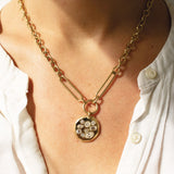 18K Trombone Charm Holder Chain Necklace Flower 