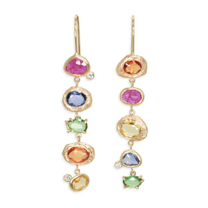 18K Rainbow Sapphire Drop Earrings with Diamonds Hidden Page Sargisson 