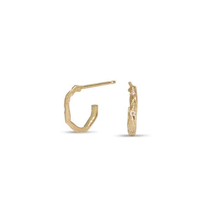 18K Carved Small Link Hoops with Diamonds Earrings Page Sargisson 