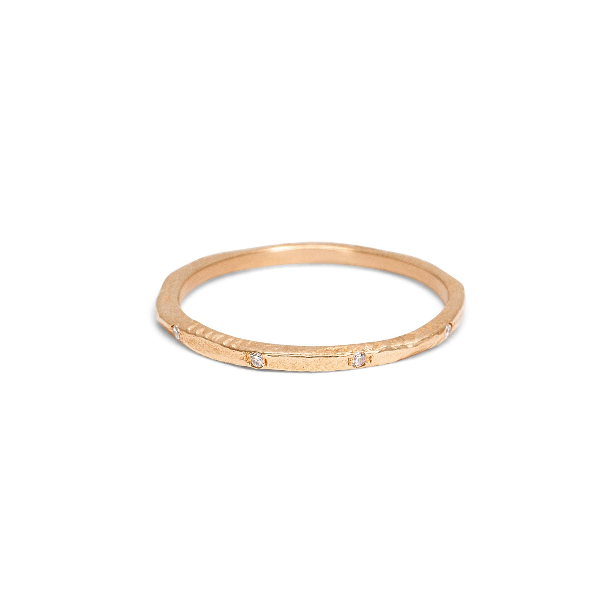 18K Rose Gold Carved Skinny Band with Diamonds