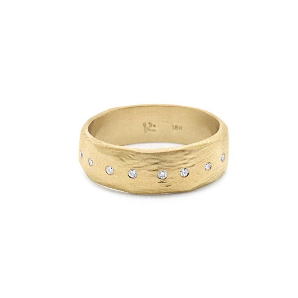 Handmade 18kt gold ring with a row of diamonds. Alternative engagement ring or wedding band.