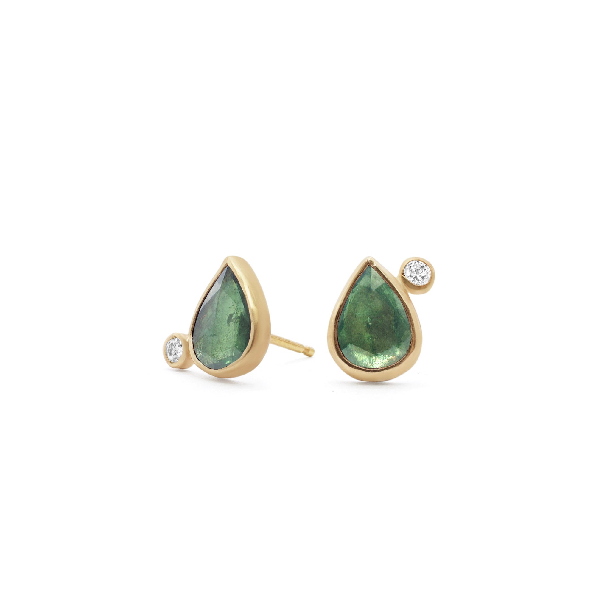 18K Teardrop Satellite Earrings in Green Sapphire Earrings Page Sargisson 
