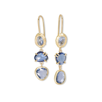 18K Triple Drop Earring in Blue Sapphire Earrings Page Sargisson 