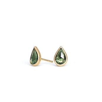 18K Smooth Teardrop Studs in Green Sapphire Earrings Page Sargisson 