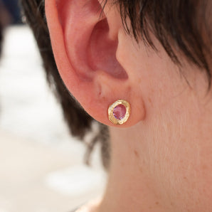 18K Freeform Stud Earring in Pink Sapphire Earrings Page Sargisson 