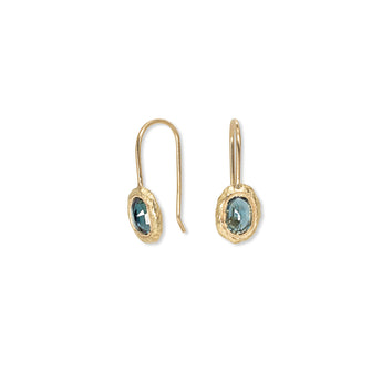 18K Oval Fixed Hook Earrings in Teal Sapphire Earrings Page Sargisson 