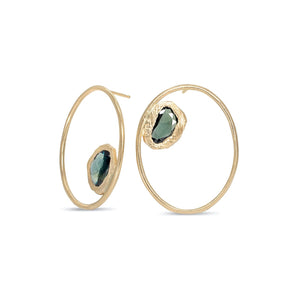 18K Large Open Oval Post Earrings with Green Sapphires Earrings Page Sargisson 