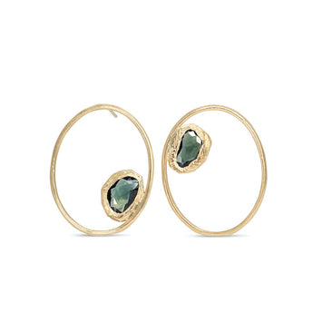 18K Large Open Oval Post Earrings with Green Sapphires Earrings Page Sargisson 