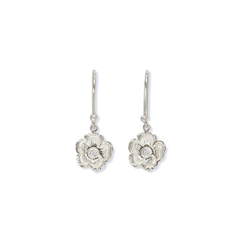 Sweet Pea Drop Earrings Earrings Page Sargisson Sterling Silver with Diamonds 