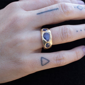 18K Three Stone Ring in Medium Blue Sapphires Rings Page Sargisson 