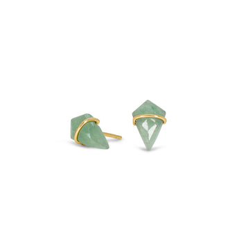 18K Kite Stud Earrings in Green Aventurine Earrings Gemorex Small 