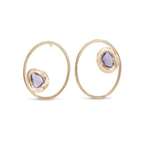 18K Large Open Oval Post Earrings with Purple Sapphire Earrings Page Sargisson 