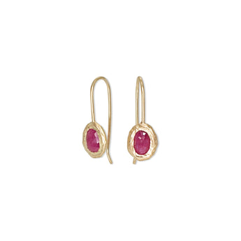 18K Oval Fixed Hook Earrings in Ruby Earrings Page Sargisson 