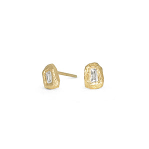 18K Melee Carved Mini Diamond Studs - Baguette Earrings Page Sargisson 