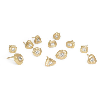 18K Melee Carved Mini Diamond Studs - Baguette Earrings Page Sargisson 