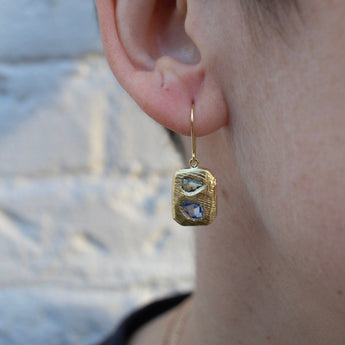 SALE - 18K Tablet Earrings in Blue and Green Sapphires Hidden Page Sargisson 