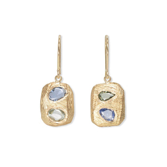 SALE - 18K Tablet Earrings in Blue and Green Sapphires Hidden Page Sargisson 