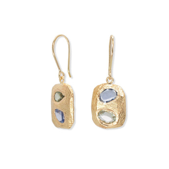 SALE - 18K Tablet Earrings in Blue and Green Sapphires Hidden Page Sargisson 