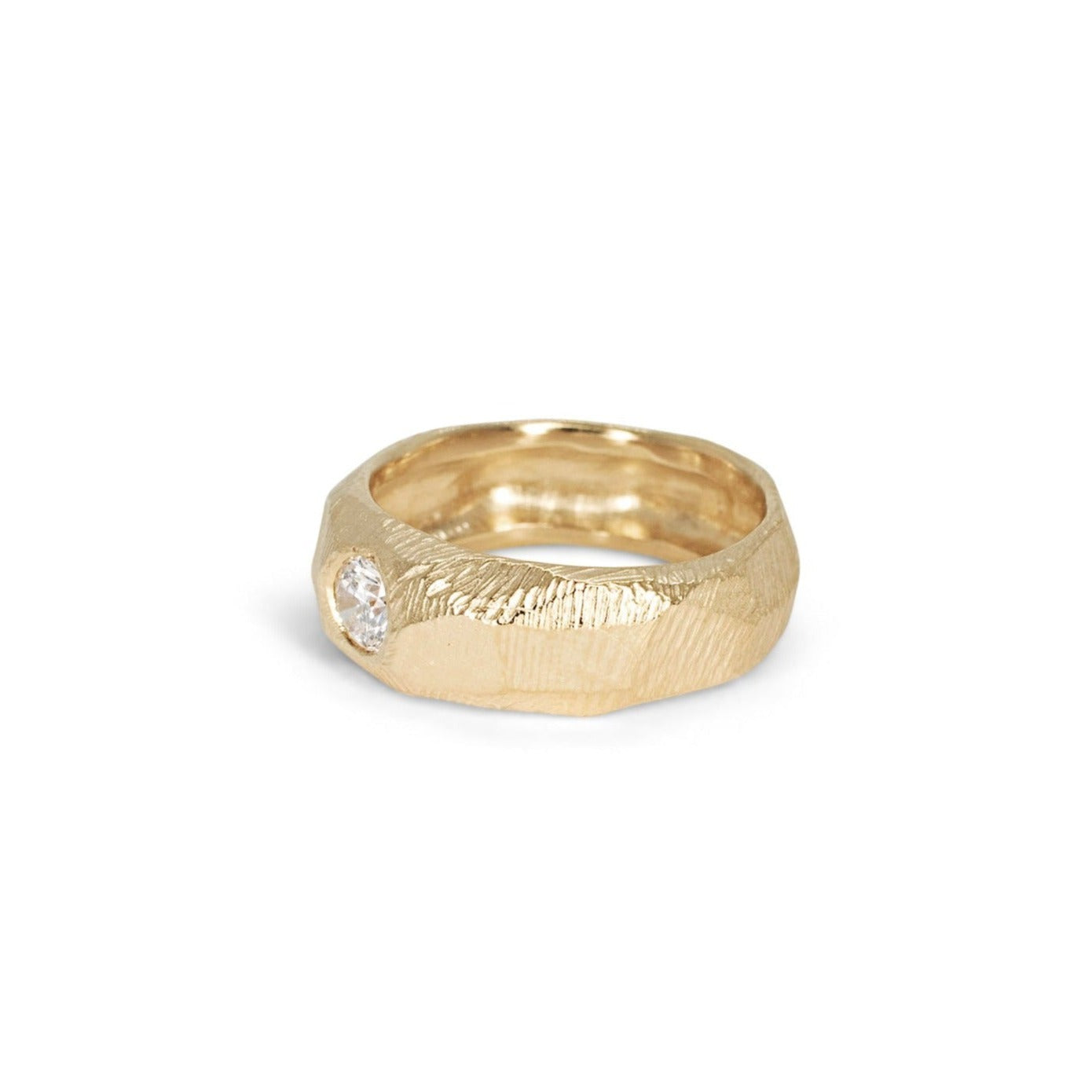 18K Carved Cigar Band with Diamond Solitaire – Page Sargisson