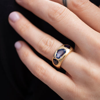 18K Three Stone Ring in Light and Dark Blue Sapphires Rings Page Sargisson 