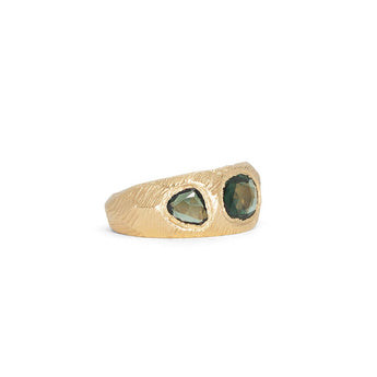 18K Three Stone Ring in Deep Green Sapphire Rings Page Sargisson 