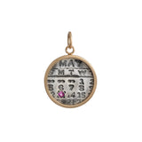 Small Calendar Charm Necklace Page Sargisson Silver with Gold Border January Pink Sapphire