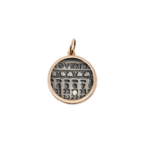 Small Calendar Charm Necklace Page Sargisson Silver with Gold Border January Diamond