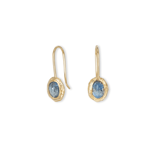 18K Oval Fixed Hook Earrings in Denim Blue Sapphire Earrings Page Sargisson 
