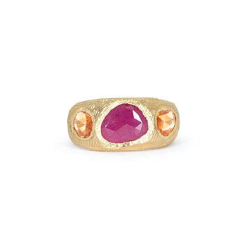 18K Three Sapphire Ring - Custom Rings Page Sargisson Ruby Orange 