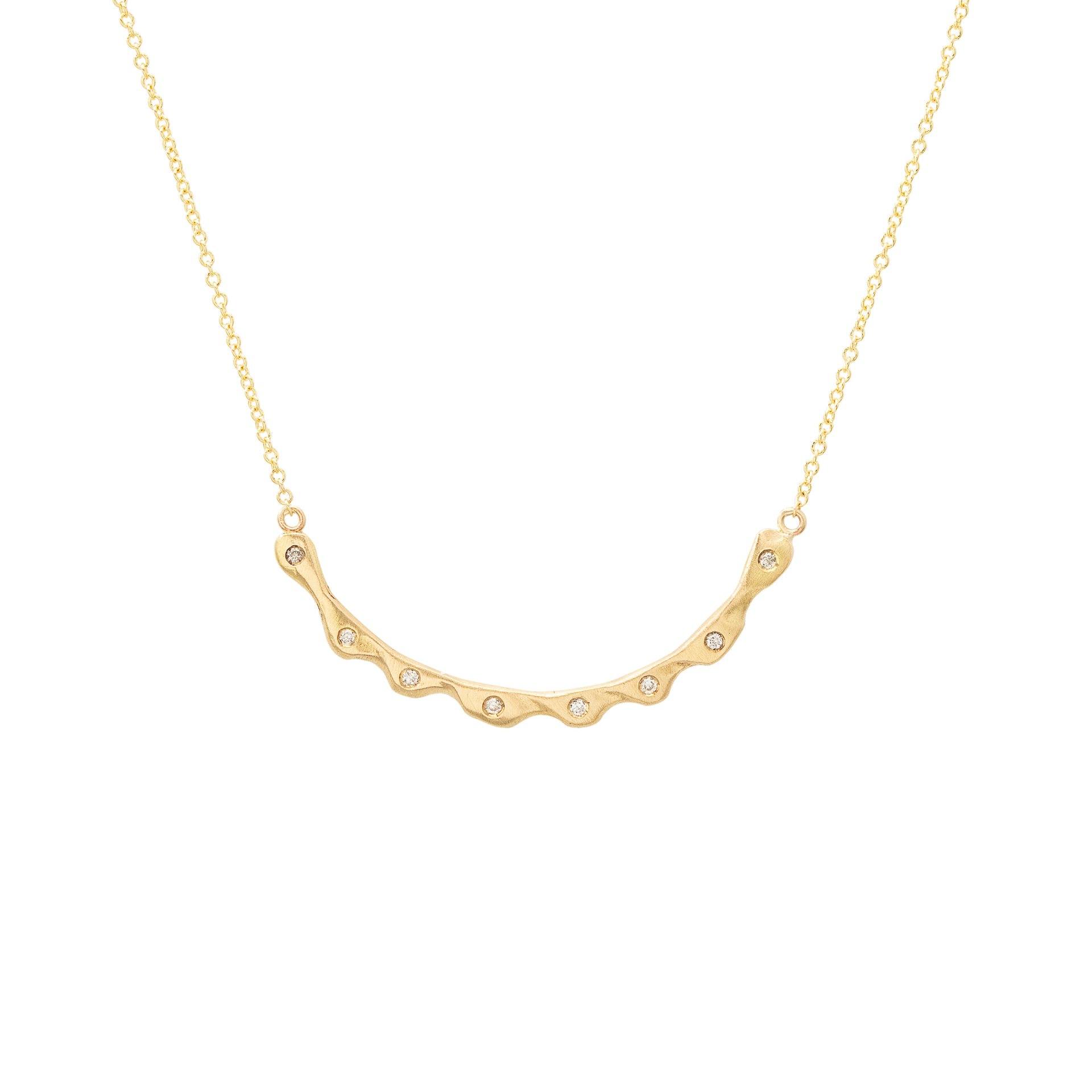 Handmade 18kt gold necklace with diamonds on a delicate chain.